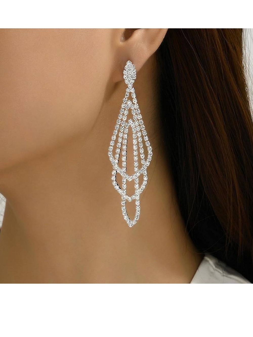 Elegant Crystal Chandelier Drop Earrings - Silver